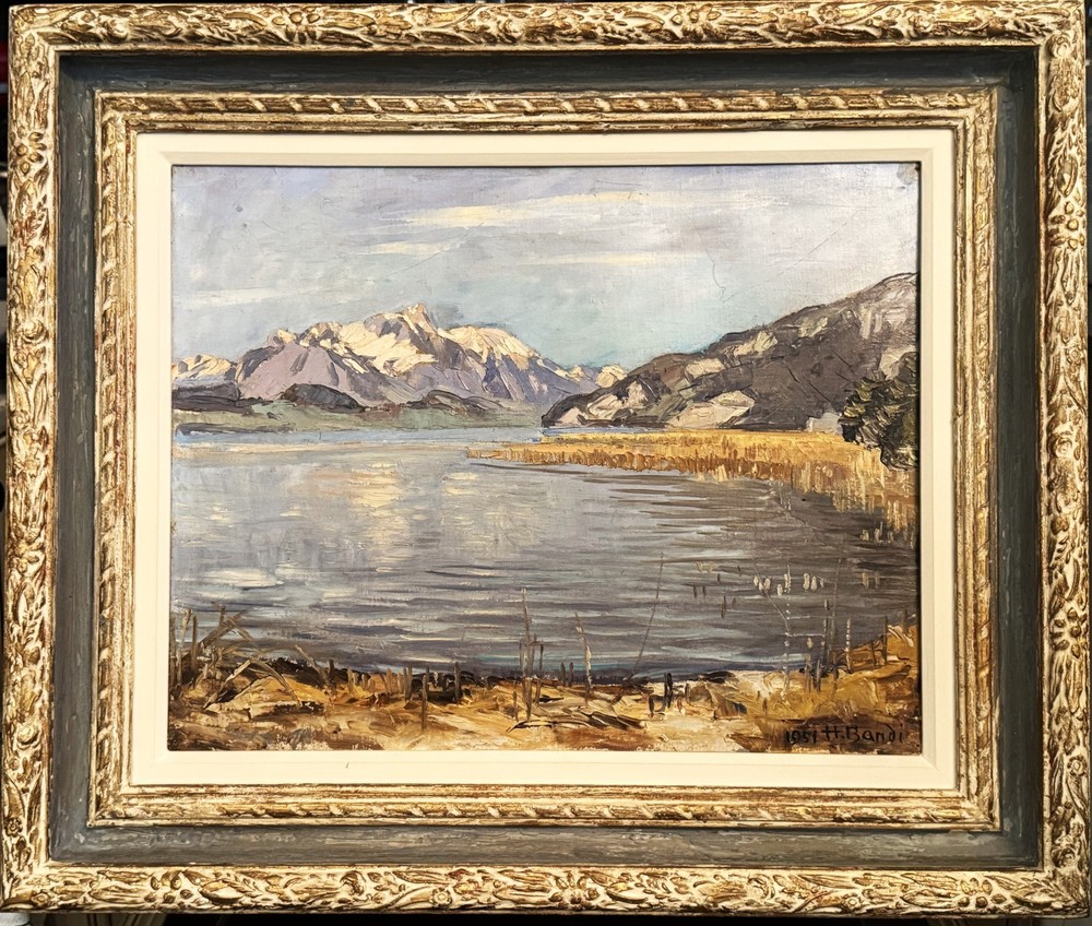 Hans Bandi (Swiss), VTG c 1951 Orig. Impressionist O/C „Lake Thun“ Signed/Dated!