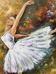 Original Colo mbian oil hand 33inx46.5in textured dancing ballerina white dress