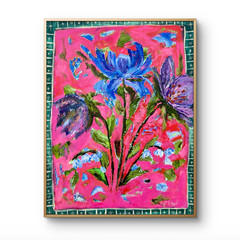 Muse Era Blue Iris 18×24 Original Paper Art Abstract Botanical Expressionist