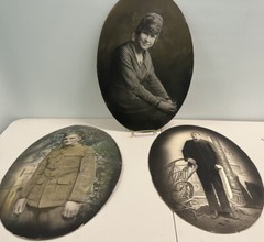 Lot Of 3 Oval Painted Portraits 20 x 14” Realistic Early 20th Century Men Woman