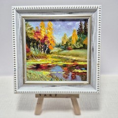 original autographed oil painting framed.мAutumn Landscape. impressionism.4×4