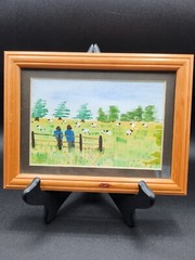 Original Scottish Highlands Springtime with sheep watercolor framed painting