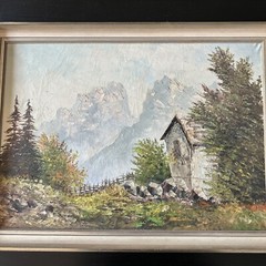 Original Painting Landscape 60 + Years Signed Frame 31 x 23 Palette Knife Brush