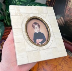 Antique Style Lithograph Mini Cameo Framed Portrait Horn/Bone Frame Neoclassical