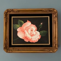 Vntg Pink Rose Original Oil Painting Still Life Floral 14” X 17” Free Ship!