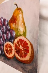 ORIGINAL Oil Painting Kitchen Still Life Pear Grapes Food Fine Art 8″x10″