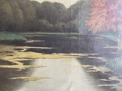Oil Painting Landscape Sky Lake Tree Shore Pond Reed Autumn Art Nouveau