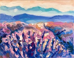 Oil painting ORIGINAL art Lavender field artwork Landscape flowers mountain 8×10