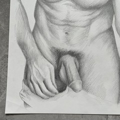 Original Graphite Nude Male Painting – Fine Art Figure Drawing Realistic Human