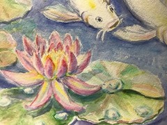 White Koi Carp Fish In a Pond Wall Art. Watercolor painting 11,5″ x 16,25″