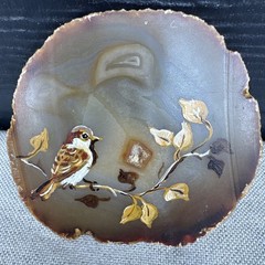 Beautiful hand-painted sliced agate birds on a limb