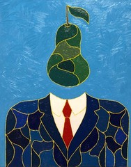 Original Abstract Oil Painting Rene Magritte Inspired Pear Suit Coat Tie Abstrac