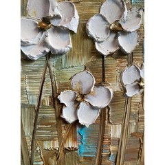 ORIGINAL Abstract White Flowers Palette knife Impasto Painting Fine Art 20″