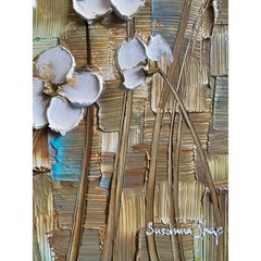 ORIGINAL Abstract White Flowers Palette knife Impasto Painting Fine Art 20″