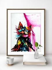 TITA PAINTZ Colorful Kitty Abstract Expressionist Portrait Hand Painted Wall Art