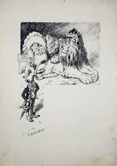Emil Reinicke – Rabbit with Lion Family Lion Lion Hare Pen Drawing 1895