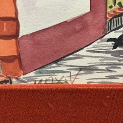 Mexican Street Scene Original Watercolor Painting Signed Santa Prisca de Taxco