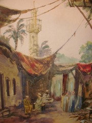 Antique watercolor Arab men on street scene listed artist P.H JANOWITZ 19/20th