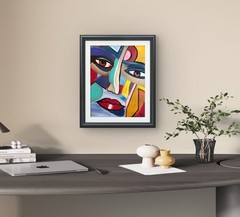 WS original cubist face hand painted 14X11 canvas acrylic modern fine art
