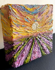 ORIGINAL OIL impasto Painting „LAVENDER FIELD“ 4″X4″ X 1.5″ by Olga Diduh.