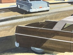 🔥 Vintage ’60s American Mid Century GENERAL ELECTRIC Architecture CARS Painting