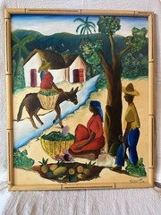 Wilfrid Louis Signed Oil Painting, Haitian Market Scene