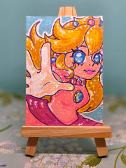 ACEO Original Acrylic Painting Sparkly princess peach (set 2) #3 of 3 (2.5×3.5)