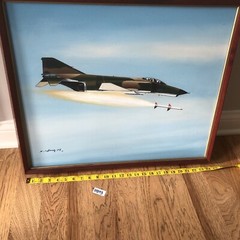 Military Fighter Plane with Falling Missile Painting by K Chong ? 1978