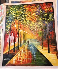 RAINY NIGHT Original Oil Painting on Canvas Signed 2x LEONID AFREMOV 38.5″ x 23″