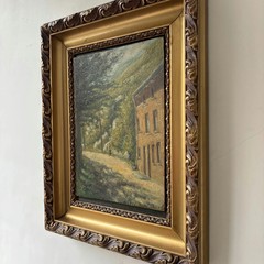 Detailed Interior Oil Painting „Golden Frame“ Expressive Small Art