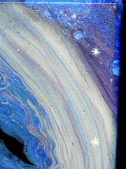 8 x 8″ Square Spacescape Acrylic Painting Deep Space Black Hole Calling