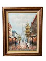 Vintage Impasto Paris Street Scene with Eiffel Tower by Henri Rogers