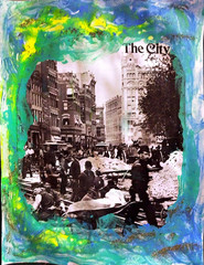 City History Mixed Media 11×14 Modern Original Signed Wall Art Teal BACH