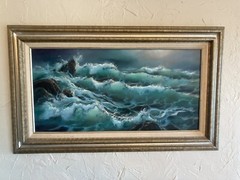 Original Hulan Fleming Oil on Masonite – Seascape – 1979 – 30″x15″ very rare