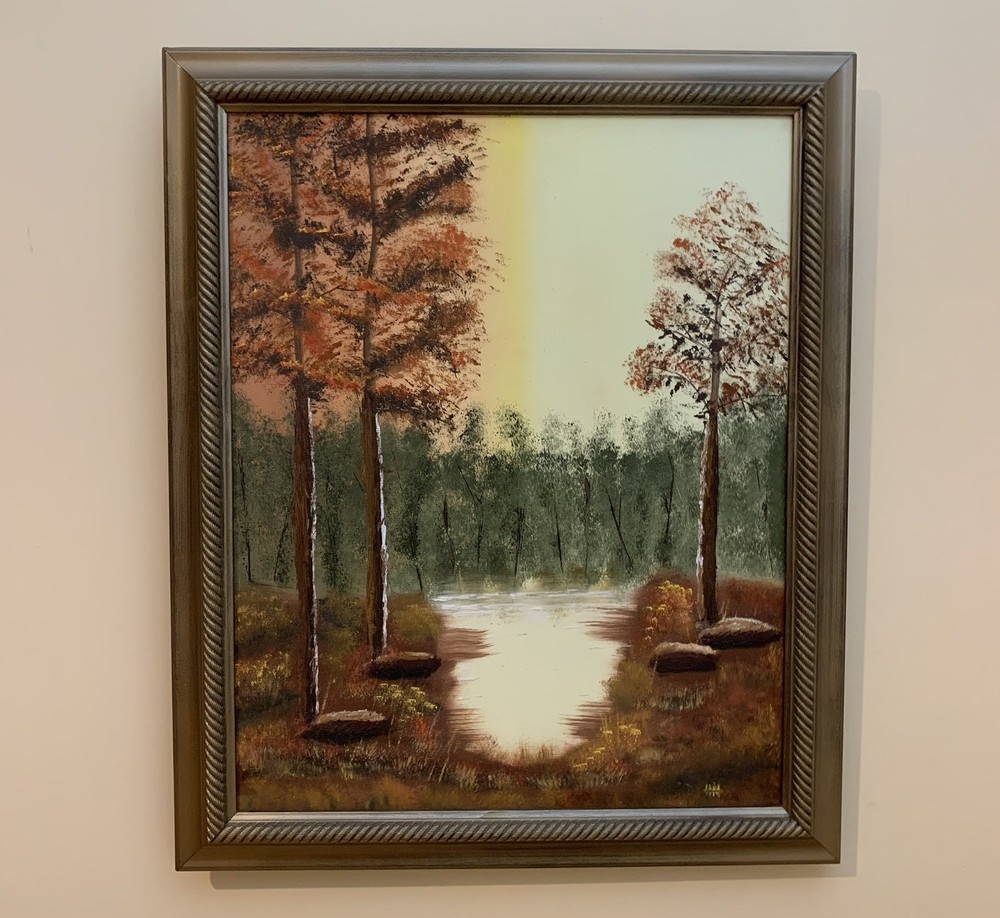 Vintage 1981 Oil Painting Landscape Signed Framed 19 1/4”x23 1/4”