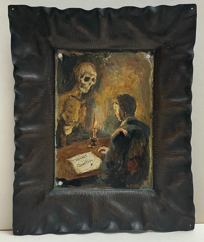 Memento Mori “The Last Question” A. Gata Oil on Metal Bronze frame [1258AG]