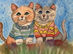 Original oil painting 11 x 14 inches cute and sweet cats kittens