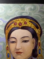 Oriental Mid-Century Artist W. Saling Original Oil On Masonite Board