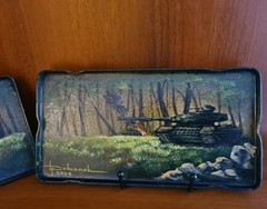 Souvenir the art painting on the plates „Kontakt-1“ from Tank T-72 (2 plates)