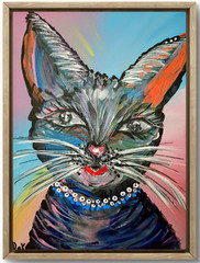 Funny Glam Cat 9×12 Canvas Original Art Expressionism Abstract Fashion Kitten