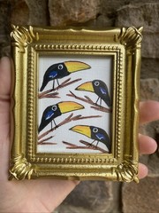 Whimsical Funny Birds Crows cute, Original Painting,framed,miniature,small,mini
