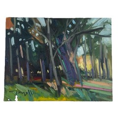 Early Jose Trujillo Painting 2016 “Dancing Trees” Oil On Canvas 11×14 COA