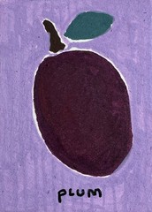 ACEO Original Acrylic Plum Fruit Cute Mini Art by Bri Sander 3.5 x 2.5″ OOAK ATC