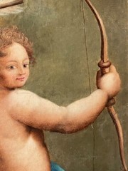 Antique Italian Oil Painting Cupid Eros 19th Century Baroque Portrait Framed