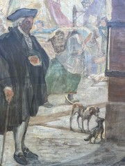 Impressionist Harbour Scene Küstenstadt People Sailing Ships Dogs Antique Oil