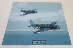 Raymond Waddey Painting WWII Curtis SB2C Helldivers Signed Harold Buell 20″x24″