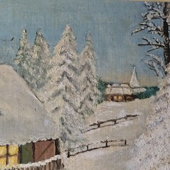 1959 Signed Folk Art Winter Deer Cabin Oil Painting Snow Scene Framed 11×9