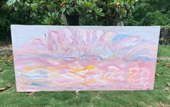 Vintage Modern Pink Orange Yellow Blue Abstract Canvas Signed A Rose 36”x78”
