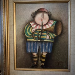Lot 2 Signed J. Roybal Oil Paintings Lady Cello & Horn Whimsical Original Framed