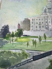 Vintage Watercolor Painting ~ RHODE ISLAND State House ~ 11 7/8″ x 9 3/8″